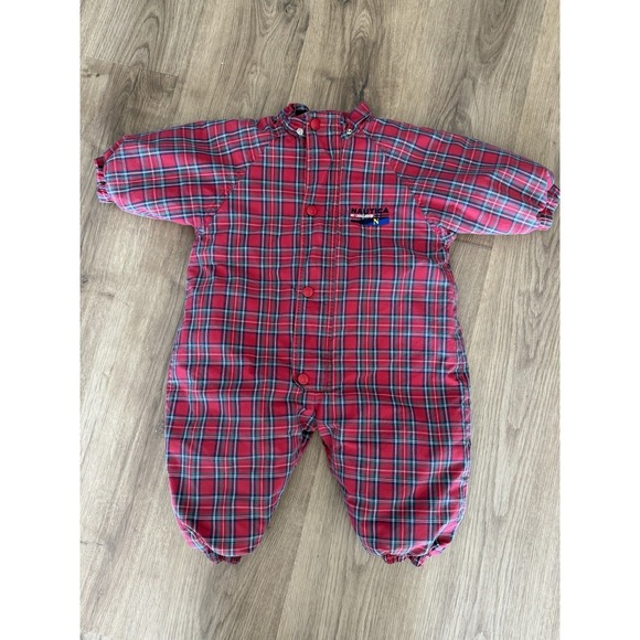 Nautica Other - VTG Nautica Red Plaid Snowsuit Baby Bunting Size 12-18 Months 80s 90s Zip Snap‎